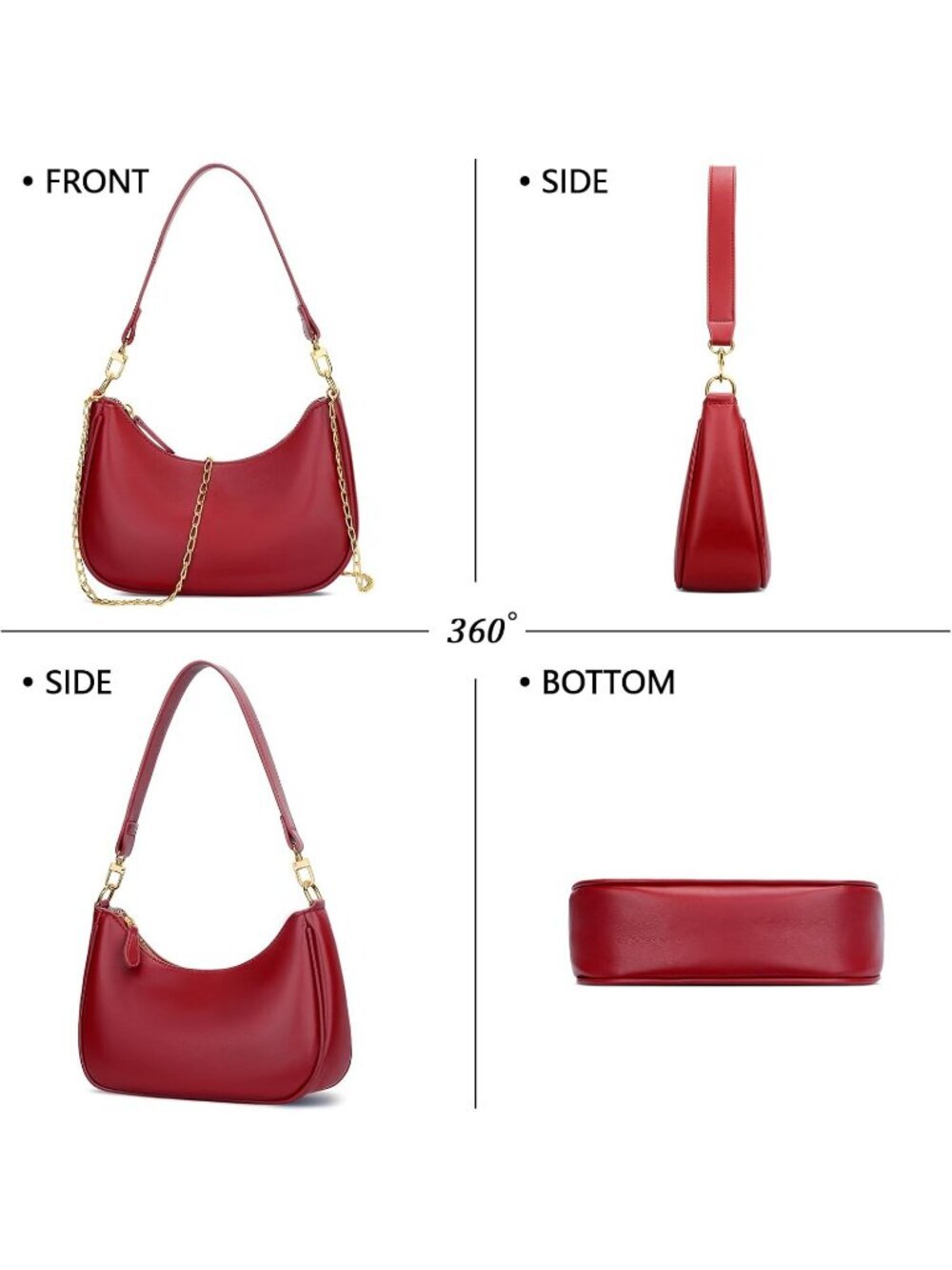 Women's Bag Red Leather Cute Hobo Shoulder Handbags Retro Clutch Stylish Purse - Picture 5 of 6